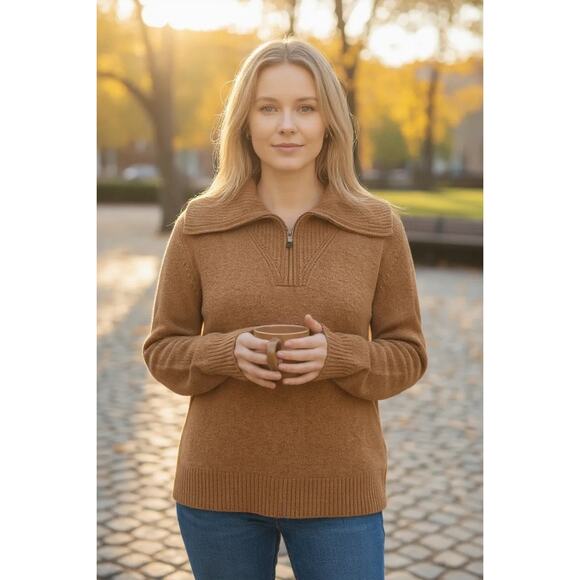 Calvin Klein Women's ​Quarter-Zip Ribbed Collar Sweater Hazelnut Size XL NWT - Picture 11 of 12